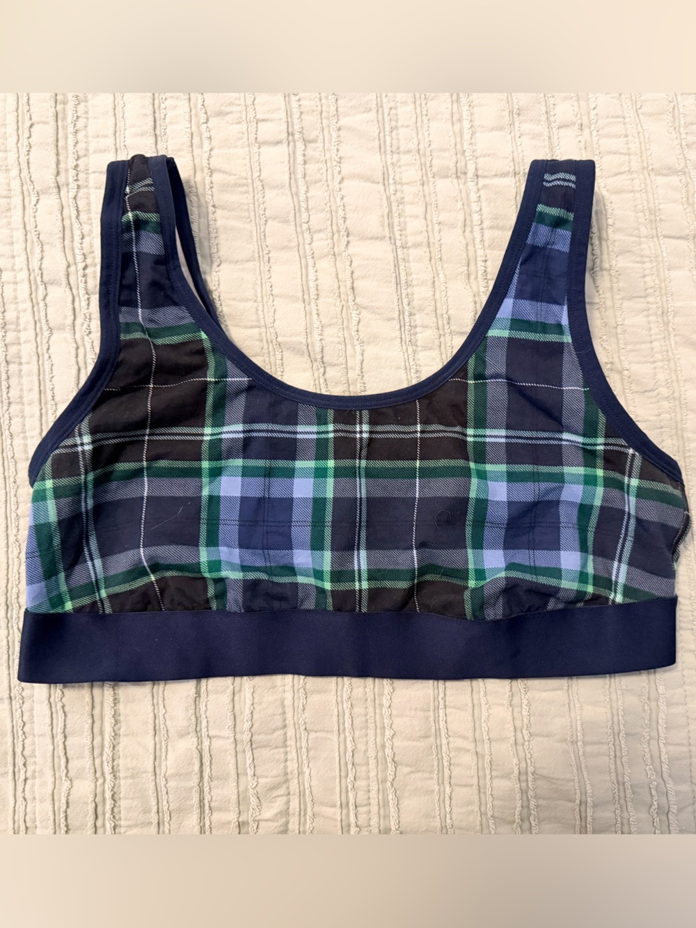 Auden Scoop Neck Bralette | Navy Green Plaid | Cotton | Worn Once | XL